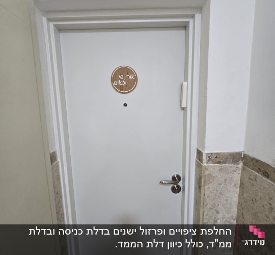 דלת עם שלט עץ עגול